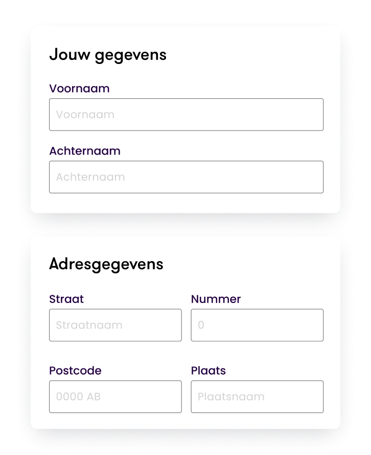 Door gerelateerde invoervelden te groeperen weet de gebruiker wat zij kan verwachten.