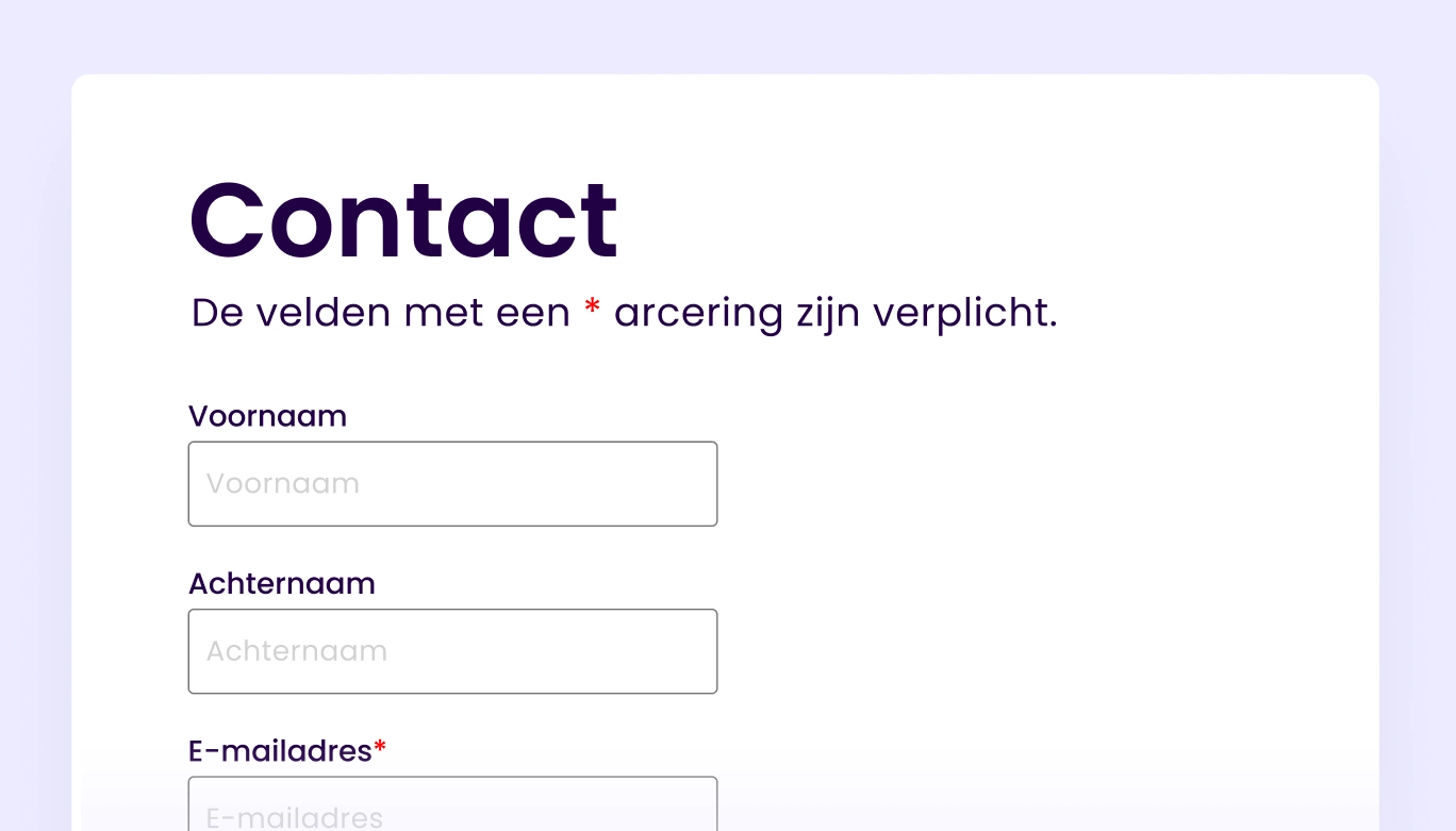 Het is belangrijk om in de instructies boven het formulier aan te geven hoe een gebruiker verplichte velden kan herkennen.
