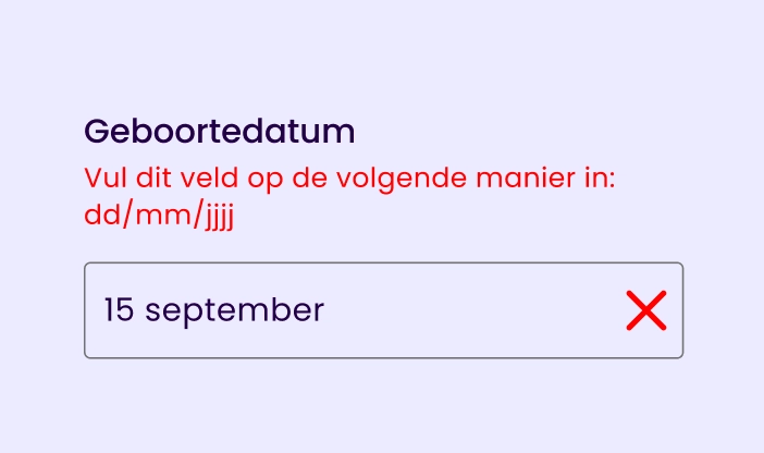 Maak het extra makkelijk voor de gebruiker door aan te geven wat er verkeerd is gegaan en hoe zij het kan oplossen. 