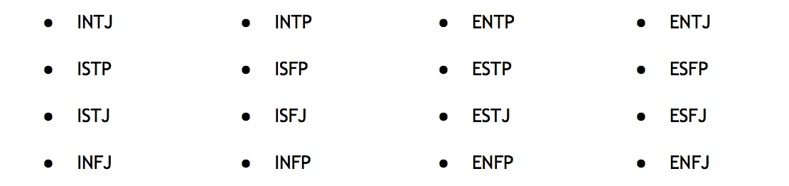 MBTI types