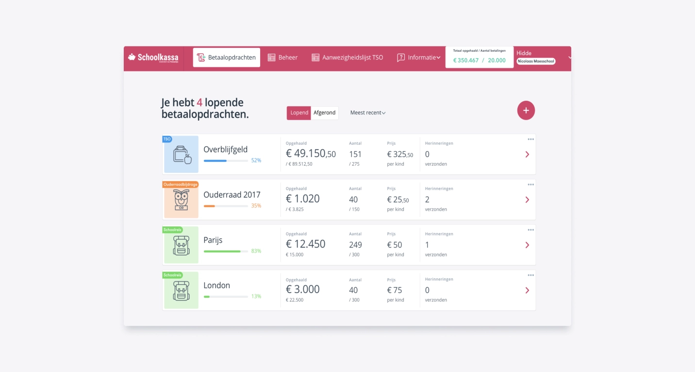 Overzicht betaalopdrachten met Schoolkassa